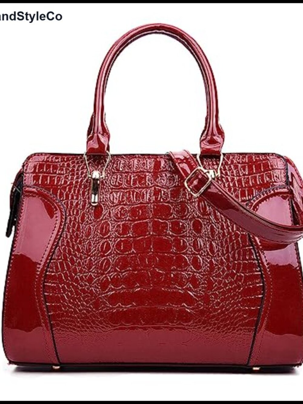 Patent Leather Satchel Tote Bag with Top Handle and Crossbody Strap